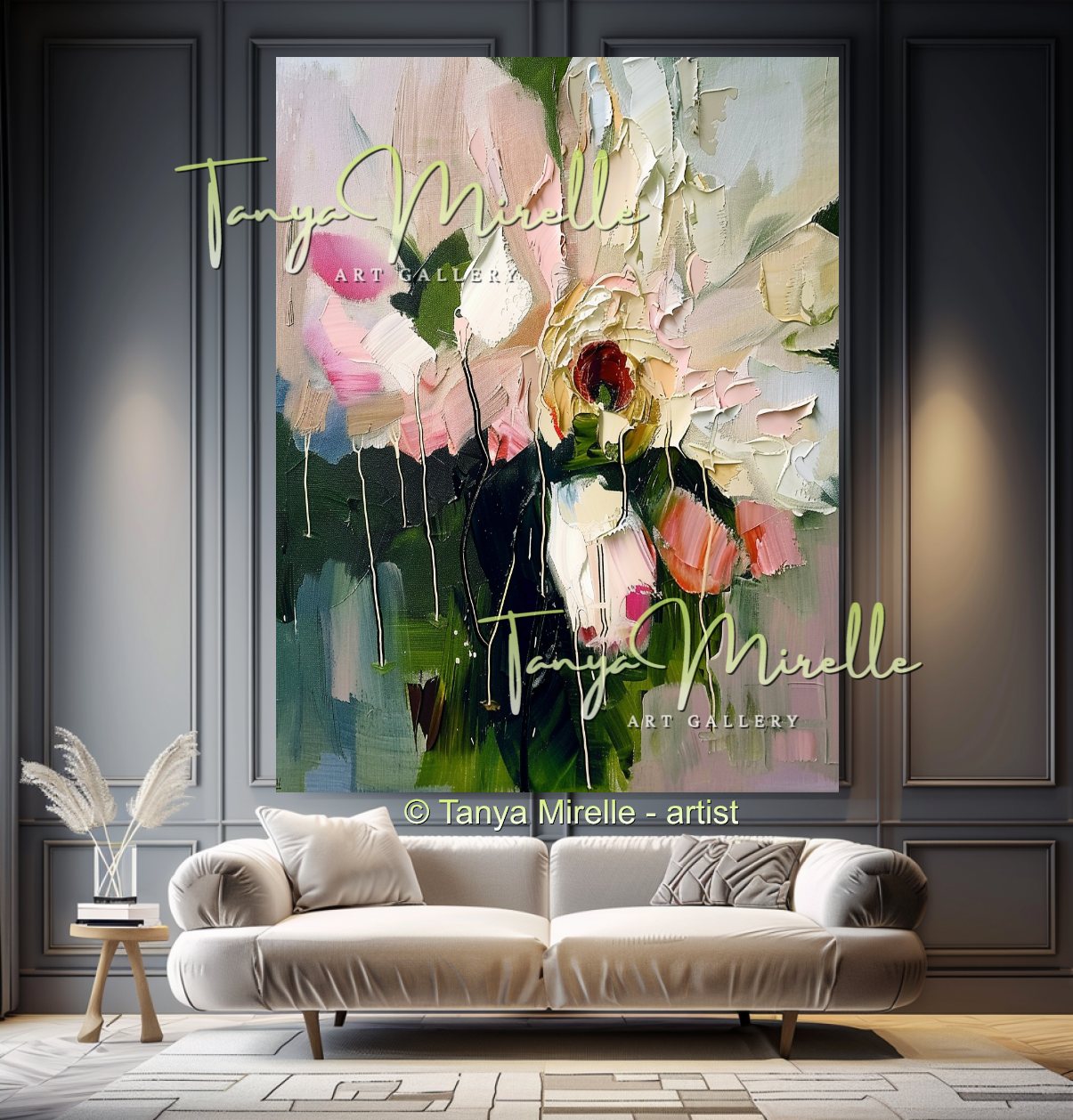 Peony Impasto Oil Painting for Living Room or Office #333