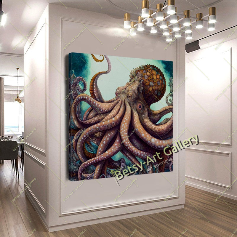 Octopus Wall Art Print on Canvas - Ocean Animal Decor