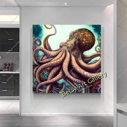 Octopus Wall Art Print on Canvas - Ocean Animal Decor