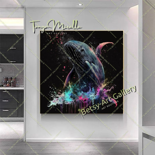 Colorful Whale Artwork – Ocean Life Canvas Print Wall Decor