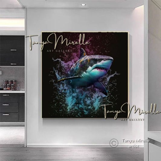 Colorful Shark Artwork – Marine Life Canvas Print Wall Decor