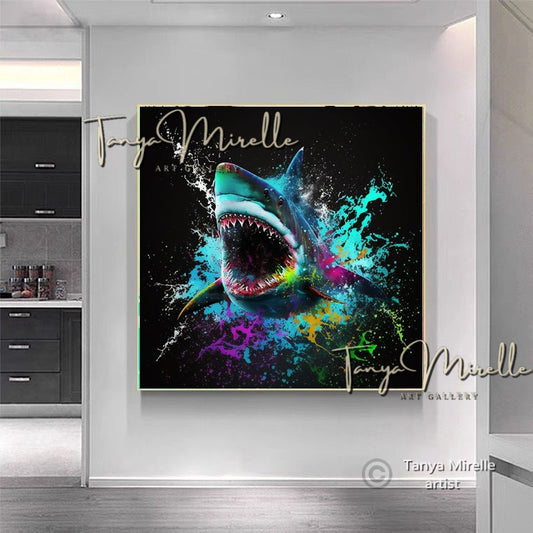 Bold Shark Canvas Print – Modern Ocean Wildlife Home Art