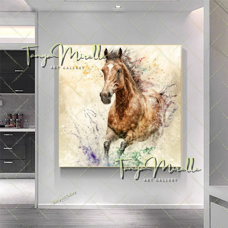 Running Horses Art Print on Canvas – Modern Wild Horse Wall Art