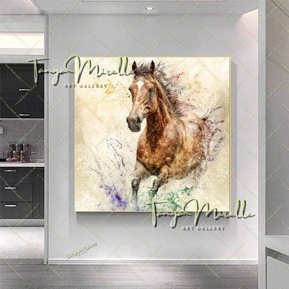 Running Horses Art Print on Canvas – Modern Wild Horse Wall Art