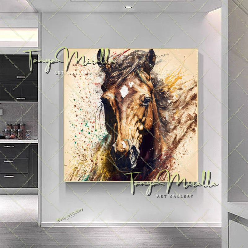 Horse Wall Decor – Abstract Equine Art on Stretched Canvas