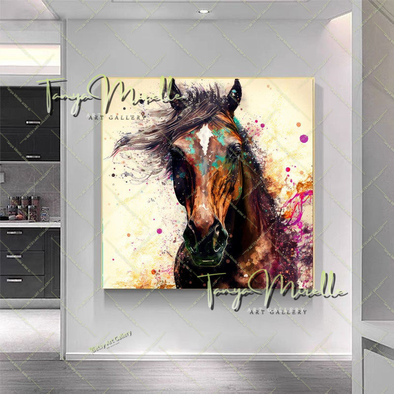 Horse Wall Decor – Abstract Equine Art on Stretched Canvas