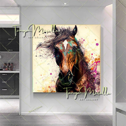 Horse Wall Decor – Abstract Equine Art on Stretched Canvas