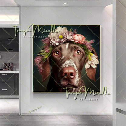 Floral Dog Canvas Print –  Modern Animal Wall Art