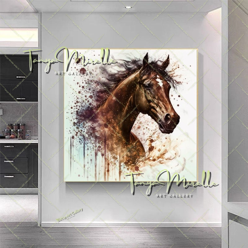 Horse Wall Decor – Abstract Equine Art on Stretched Canvas