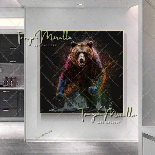 Brown Bear Art Print on Canvas – Modern Colorful Wildlife Wall Art