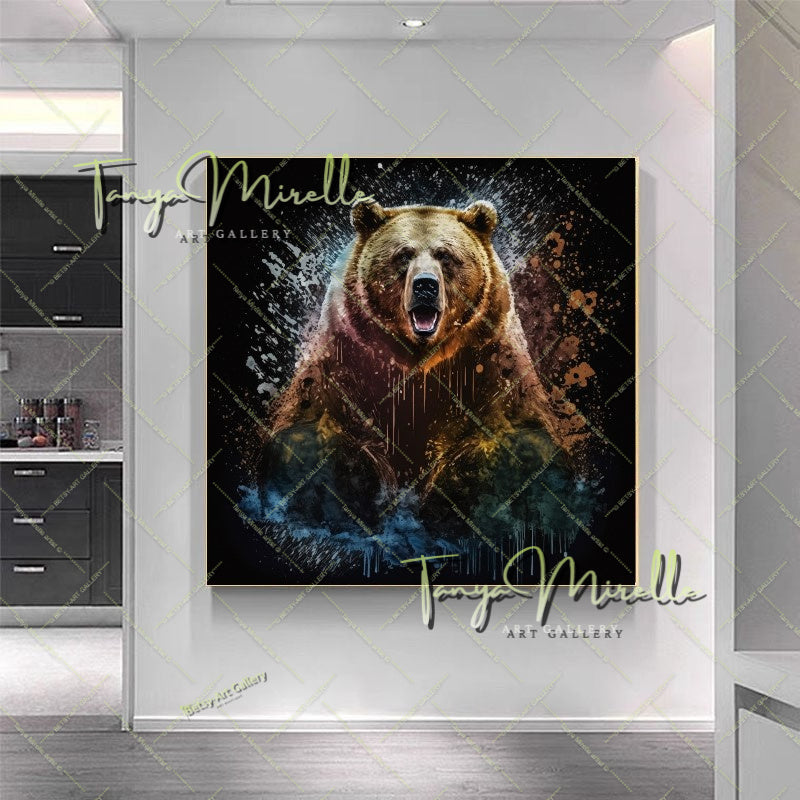 Brown Bear Art Print on Canvas – Modern Colorful Wildlife Wall Art