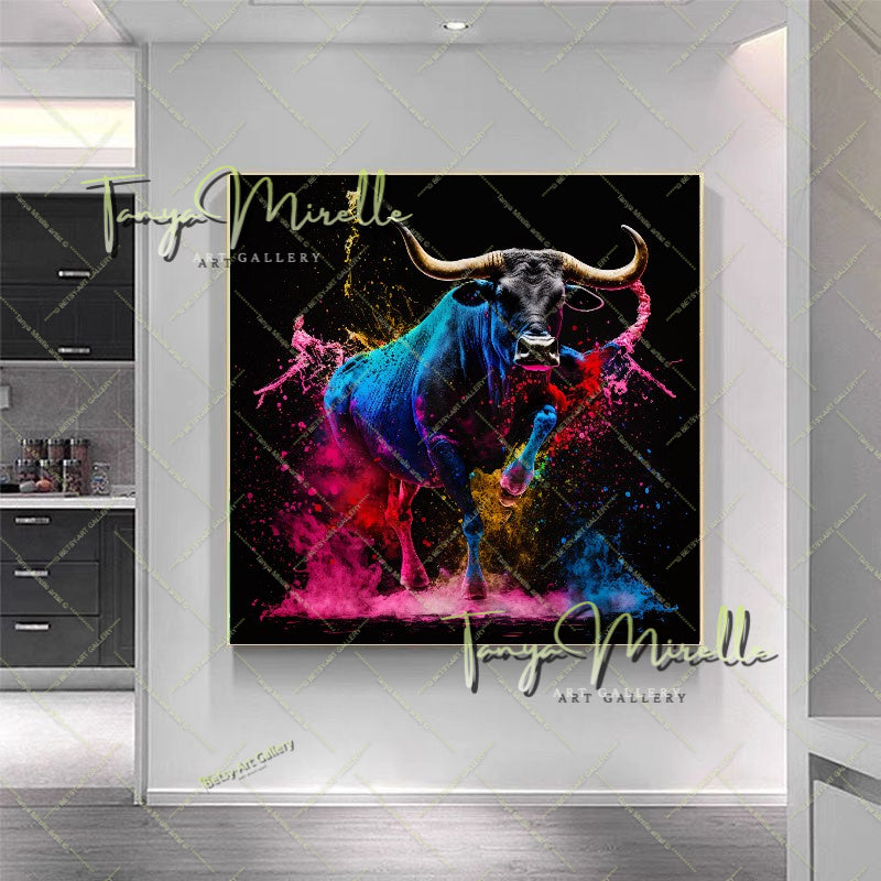 Colorful Bull Painting – Contemporary Wildlife Canvas Print