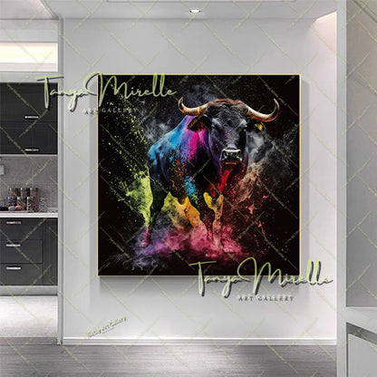 Colorful Bull Painting – Contemporary Wildlife Canvas Print