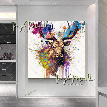 Colorful Deer Print on Canvas – Modern Wildlife Wall Art