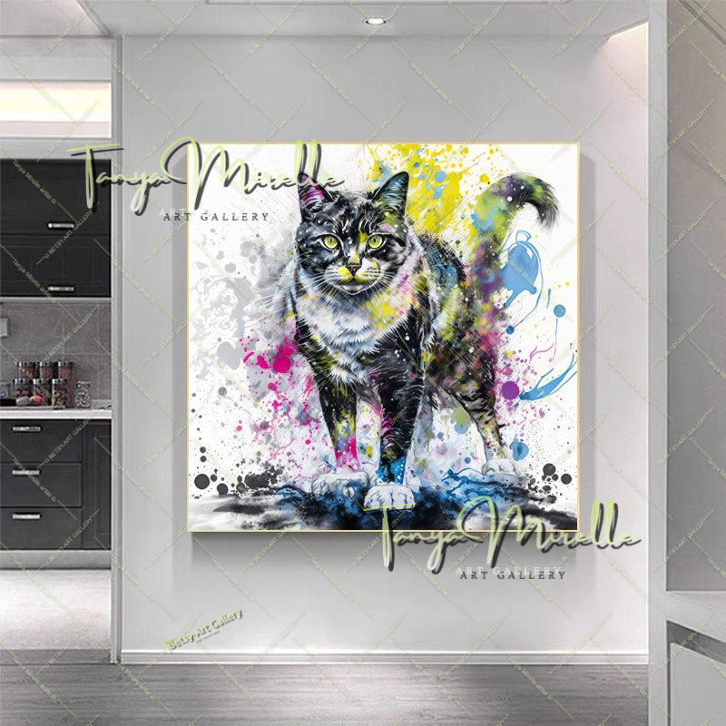 Tiger Cub Art Print on Canvas – Modern Blue Wildlife Wall Art