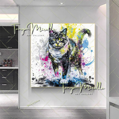 Tiger Cub Art Print on Canvas – Modern Blue Wildlife Wall Art