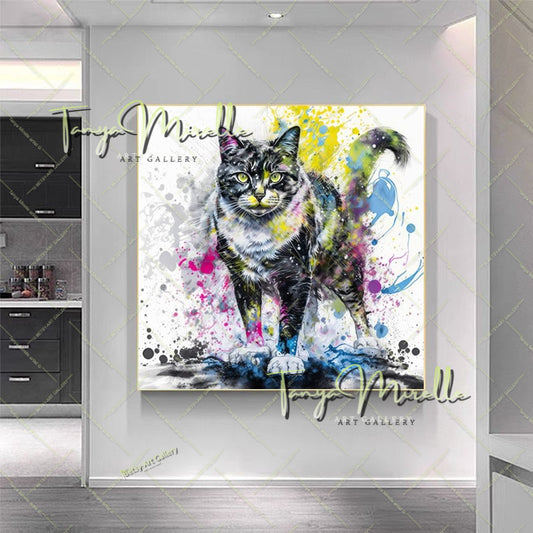 Tiger Cub Art Print on Canvas – Modern Blue Wildlife Wall Art