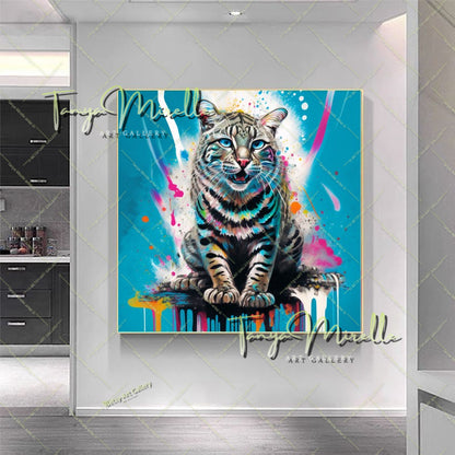Tiger Cub Art Print on Canvas – Modern Blue Wildlife Wall Art