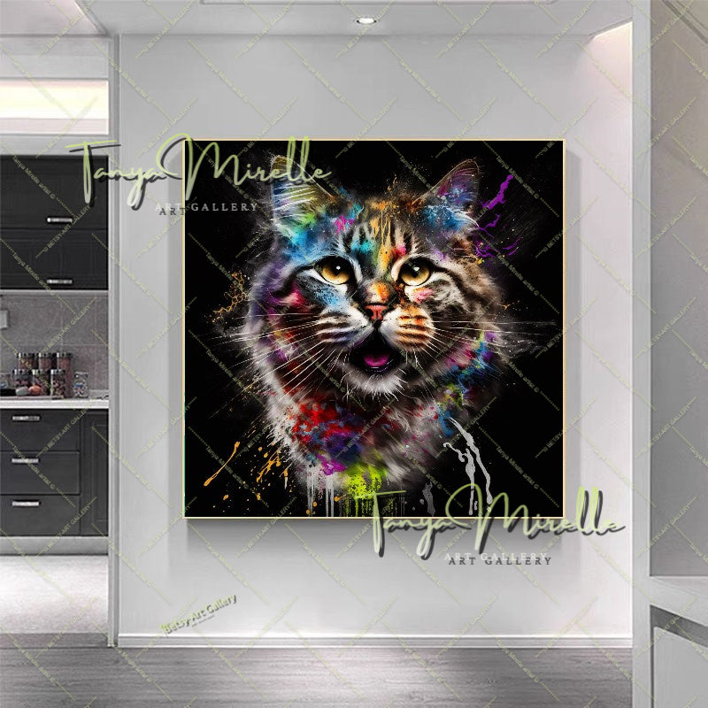 Vibrant Cat Canvas Print –  Modern Animal Wall Art