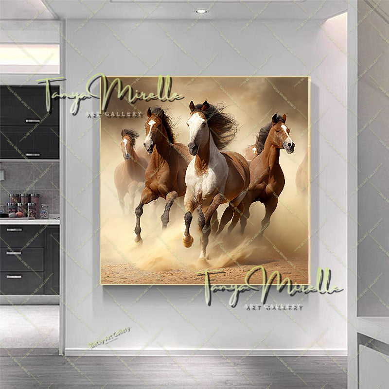 Running Horses Art Print on Canvas – Modern Wild Horse Wall Art