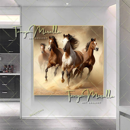 Running Horses Art Print on Canvas – Modern Wild Horse Wall Art
