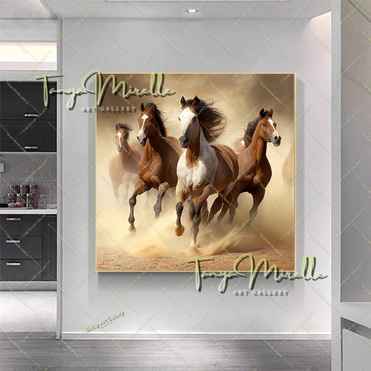 Galloping Horses Art Print on Canvas – Modern Wild Horse Wall Art