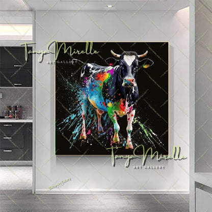 Vibrant Cow Canvas Print – Rustic Modern Animal Wall Art