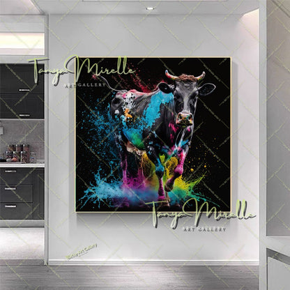 Vibrant Cow Canvas Print – Rustic Modern Animal Wall Art