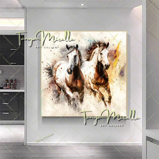 Running Horses Art Print on Canvas – Modern Wild Horse Wall Art