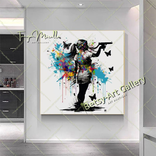 Girl with Gun – Modern Street Art Banksy Canvas Print