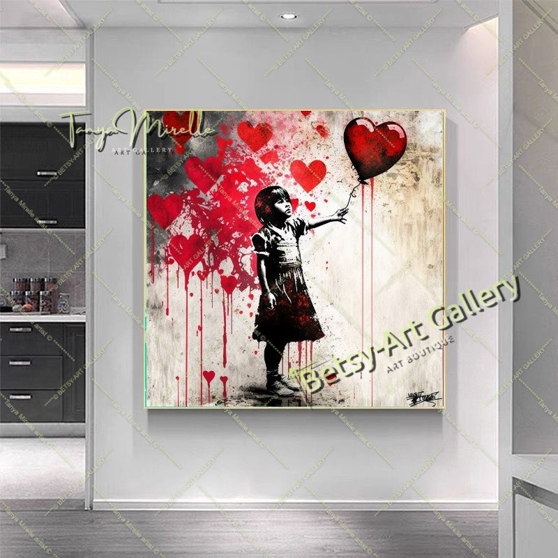 Girl with Red Heart Balloon – Street Art Banksy Inspired Canvas Print