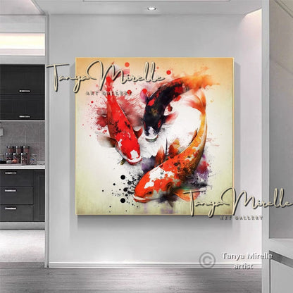 Two Gold Koi Fish Print on Canvas