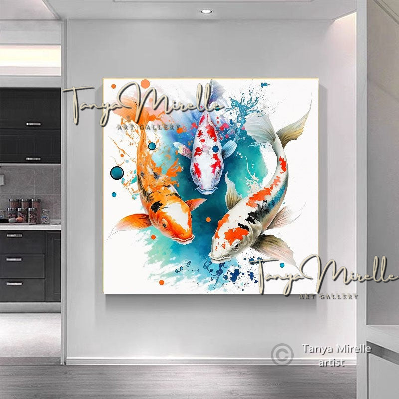 Two Gold Koi Fish Print on Canvas