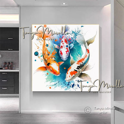 Two Gold Koi Fish Print on Canvas