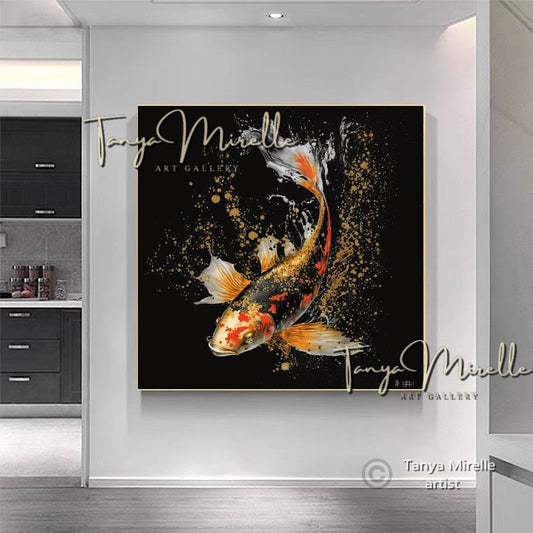 Two Gold Koi Fish Print on Canvas