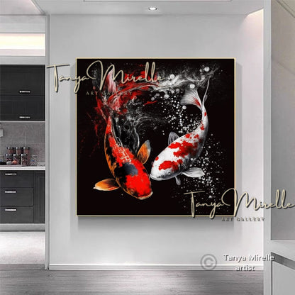 Two Gold Koi Fish Print on Canvas
