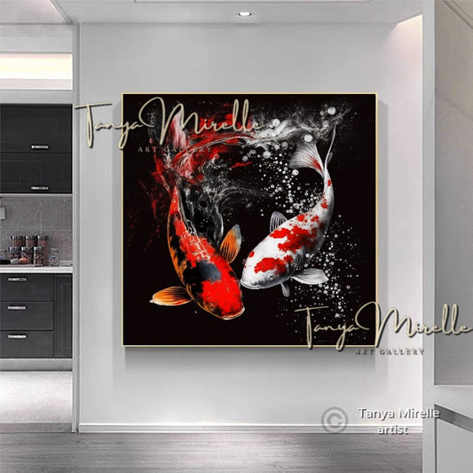 Red and White Koi Fish Print on Canvas