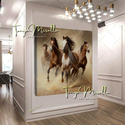 Running Horses Art Print on Canvas – Modern Wild Horse Wall Art