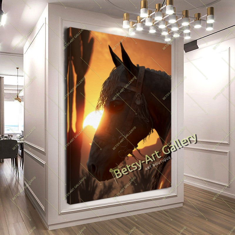 Western Cowboy Sunset Canvas Print, Cowboy and Horse Wall Art