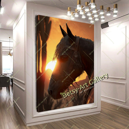Western Cowboy Sunset Canvas Print, Cowboy and Horse Wall Art