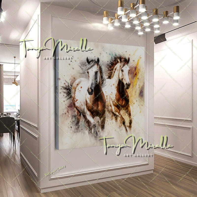Running Horses Art Print on Canvas – Modern Wild Horse Wall Art