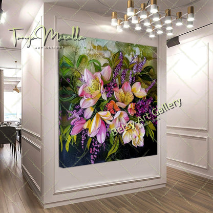 Modern Wisteria Print on Canvas, Colorful Floral Wall Art