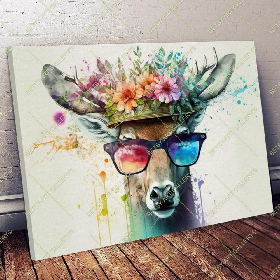 Floral Family Deers Canvas - Color Splash Animal Print