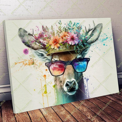 Floral Family Deers Canvas - Color Splash Animal Print
