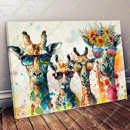Floral Family Giraffes Canvas - Color Splash Animal Print
