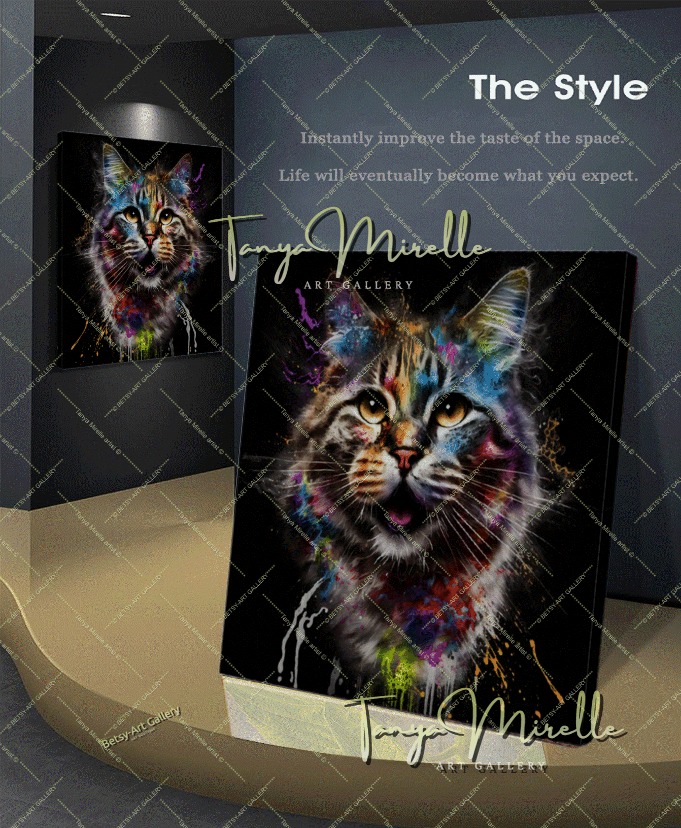 Vibrant Cat Canvas Print –  Modern Animal Wall Art