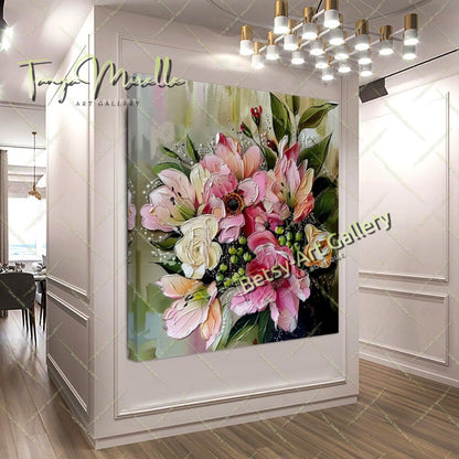 Floral Bouquet Canvas Print, Elegant Flower Wall Art Decor