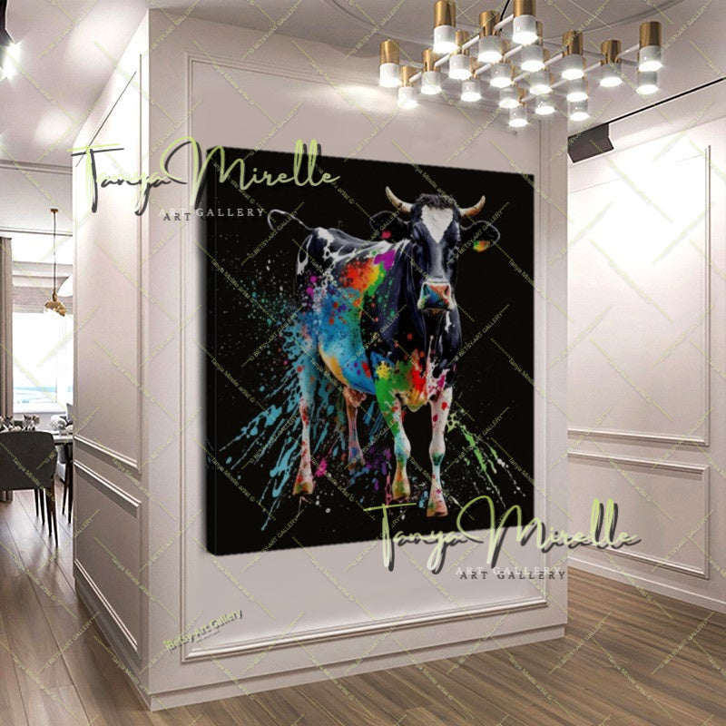 Vibrant Cow Canvas Print – Rustic Modern Animal Wall Art