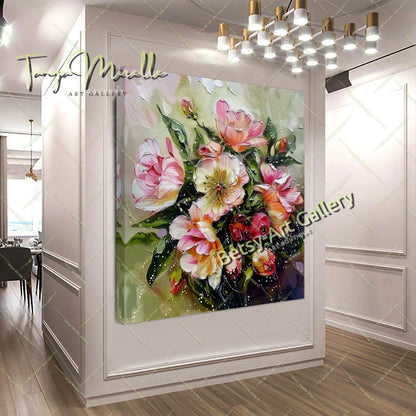 Floral Bouquet Canvas Print, Elegant Flower Wall Art Decor