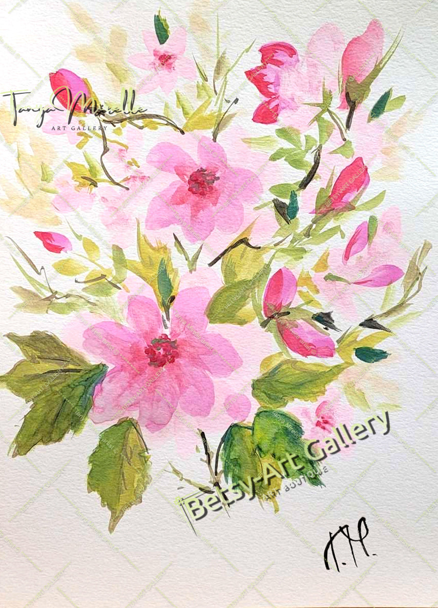 Watercolor Spring Flowers Painting, Botanical Wall Art No Frame abstract expressionism art print birthday gift blooming garden art botanical print colorful painting floral art floral painting garden painting gift for mom mediterranean art modern art modern wall art nature painting paper painting small painting wall art home decor watercolor floral watercolor flowers watercolor landscape watercolor painting